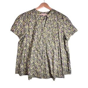 Floral Peasant Blouse Cotton Pintuck Boho Cottagecore Swing Top 1X